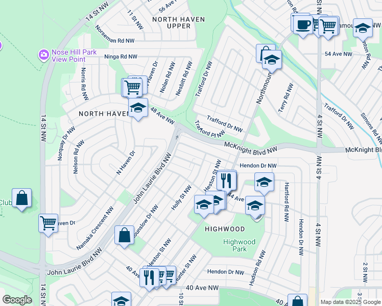 map of restaurants, bars, coffee shops, grocery stores, and more near in Calgary