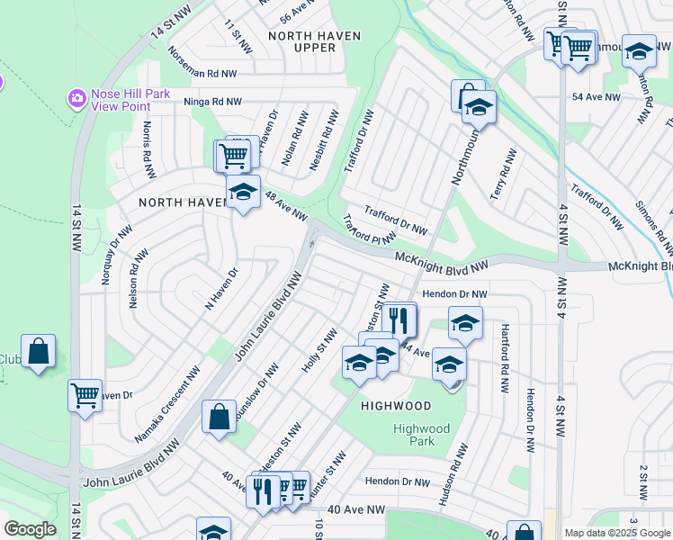 map of restaurants, bars, coffee shops, grocery stores, and more near in Calgary