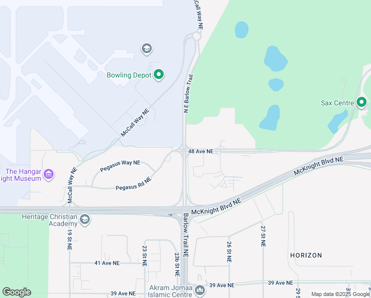 map of restaurants, bars, coffee shops, grocery stores, and more near Barlow Trail Northeast in Calgary
