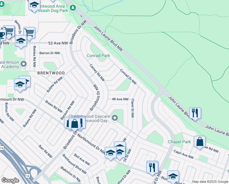 map of restaurants, bars, coffee shops, grocery stores, and more near 2759 Cannon Road Northwest in Calgary