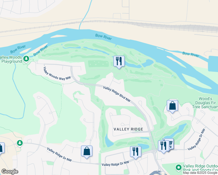map of restaurants, bars, coffee shops, grocery stores, and more near 11280 Valley Ridge Boulevard Northwest in Calgary