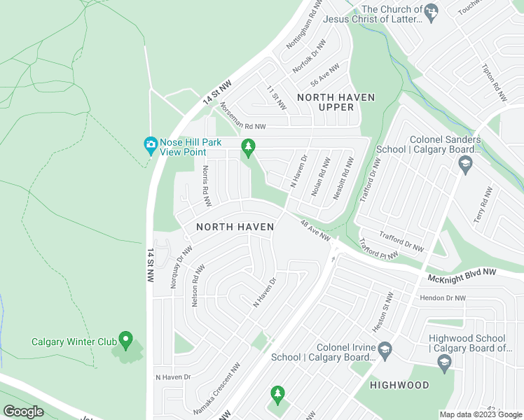 map of restaurants, bars, coffee shops, grocery stores, and more near 1119 48 Avenue Northwest in Calgary