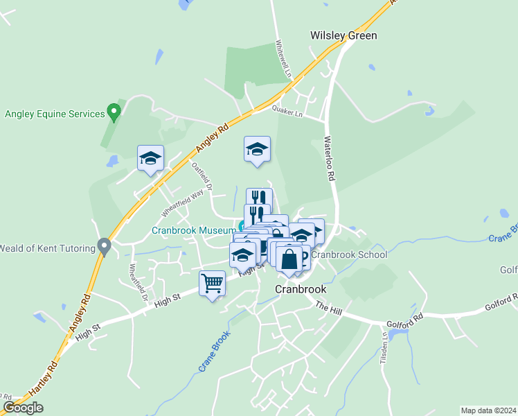 map of restaurants, bars, coffee shops, grocery stores, and more near 54 Carriers Road in Kent
