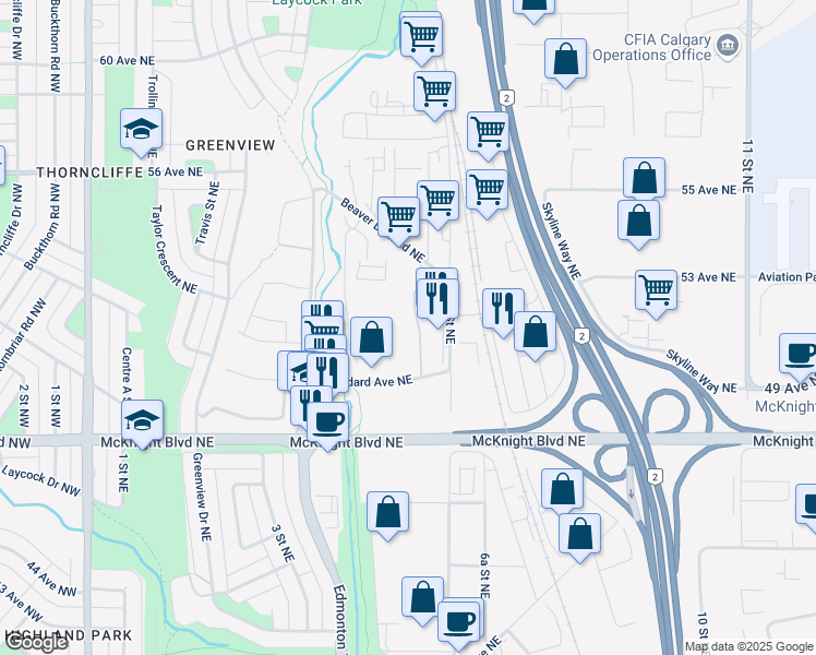 map of restaurants, bars, coffee shops, grocery stores, and more near in Calgary