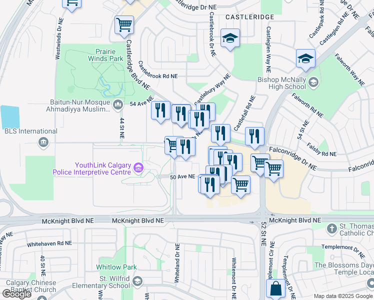 map of restaurants, bars, coffee shops, grocery stores, and more near 220-4774 Westwinds Drive Northeast in Calgary