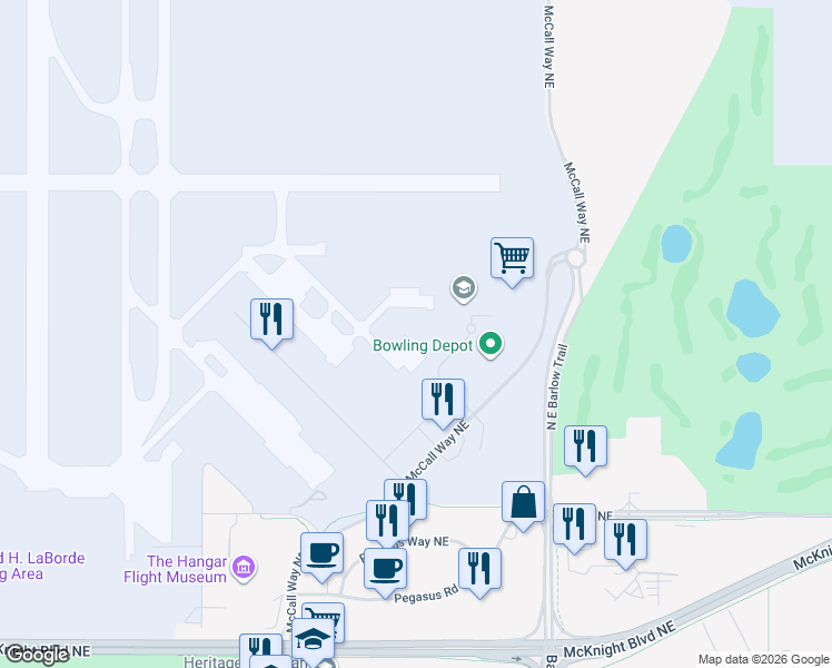 map of restaurants, bars, coffee shops, grocery stores, and more near 1910 McCall Landing Northeast in Calgary