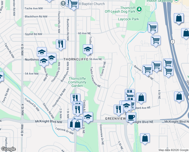 map of restaurants, bars, coffee shops, grocery stores, and more near in Calgary