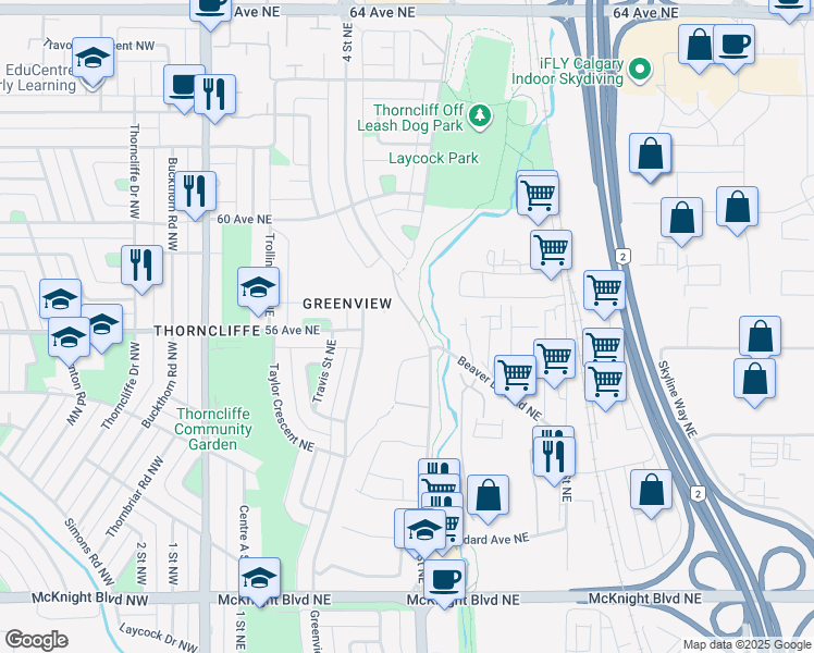 map of restaurants, bars, coffee shops, grocery stores, and more near 435 Beaver Dam Road Northeast in Calgary