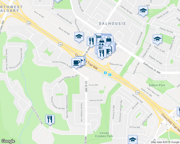 map of restaurants, bars, coffee shops, grocery stores, and more near in Calgary