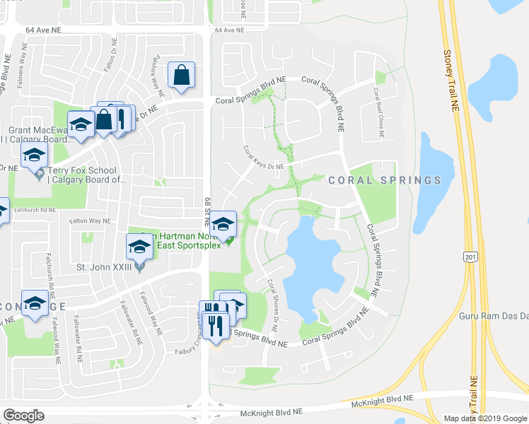 map of restaurants, bars, coffee shops, grocery stores, and more near 5232 Coral Shores Drive Northeast in Calgary