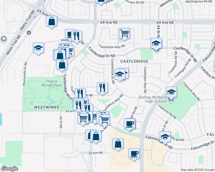 map of restaurants, bars, coffee shops, grocery stores, and more near in Calgary