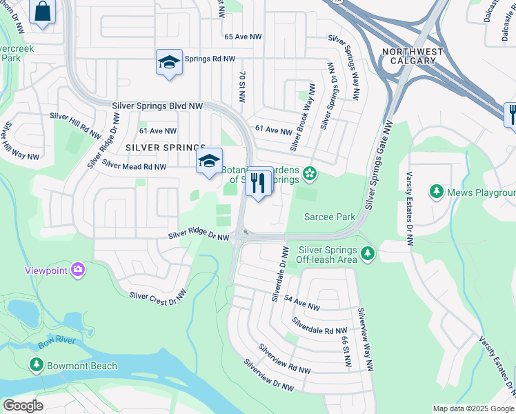map of restaurants, bars, coffee shops, grocery stores, and more near in Calgary
