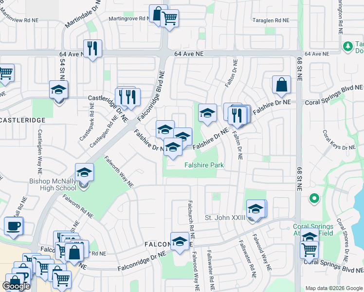 map of restaurants, bars, coffee shops, grocery stores, and more near in Calgary