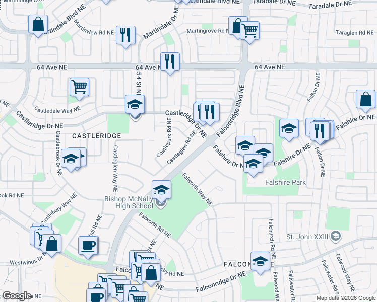 map of restaurants, bars, coffee shops, grocery stores, and more near in Calgary