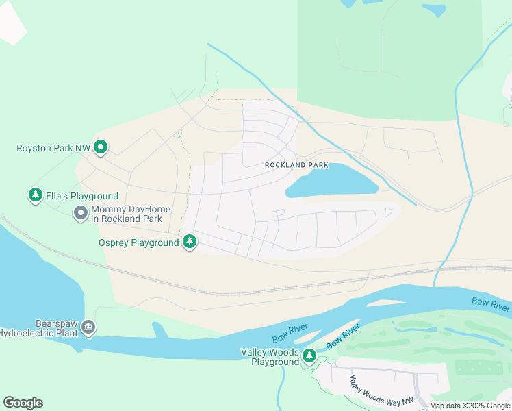 map of restaurants, bars, coffee shops, grocery stores, and more near 74 Rowley Gate Northwest in Calgary