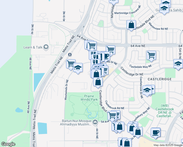 map of restaurants, bars, coffee shops, grocery stores, and more near 3710 Westwinds Drive Northeast in Calgary