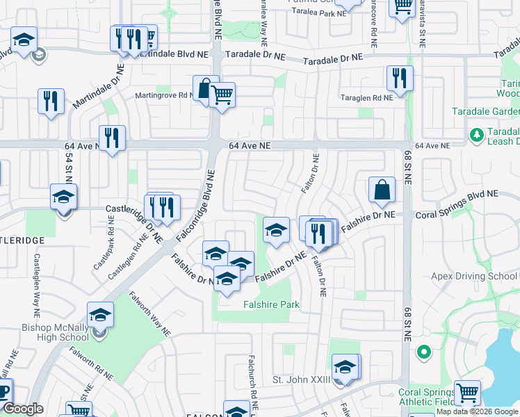 map of restaurants, bars, coffee shops, grocery stores, and more near in Calgary