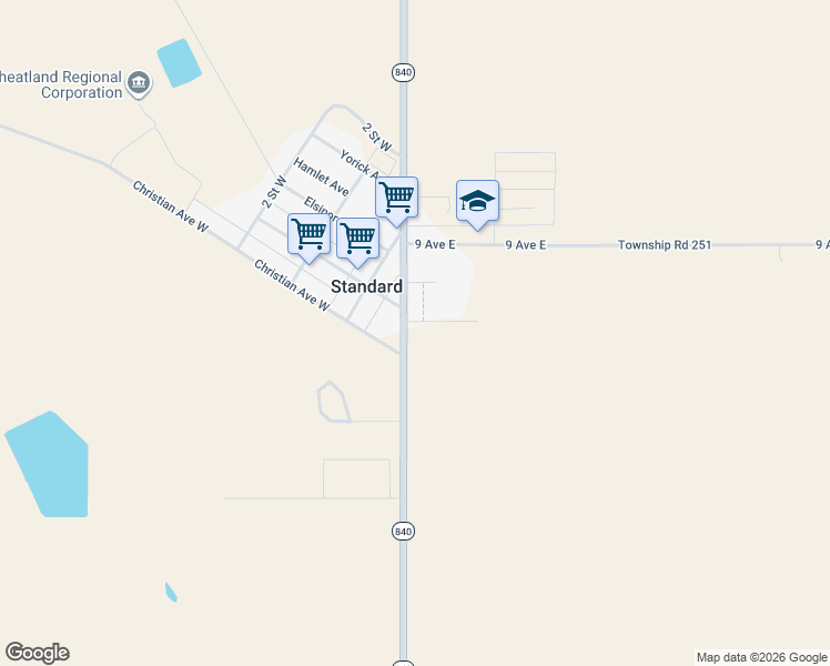 map of restaurants, bars, coffee shops, grocery stores, and more near 504 East Road in Standard