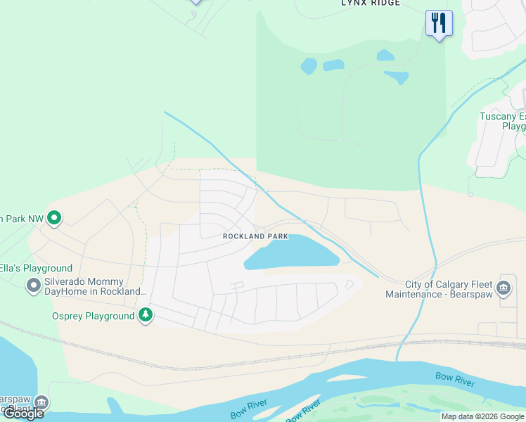 map of restaurants, bars, coffee shops, grocery stores, and more near 223 Lynx Ridge Road in Calgary