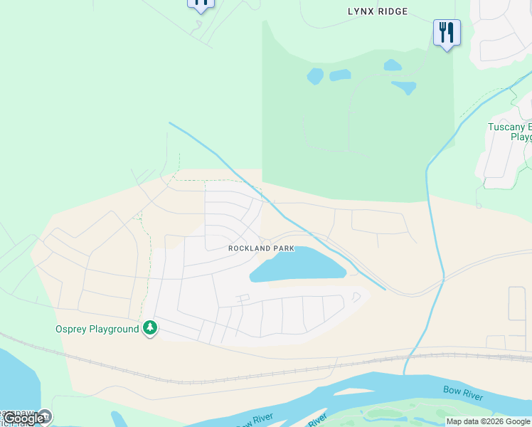 map of restaurants, bars, coffee shops, grocery stores, and more near 223 Lynx Ridge Road in Calgary