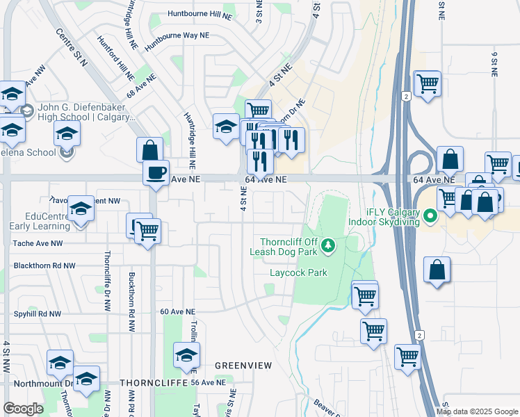 map of restaurants, bars, coffee shops, grocery stores, and more near 15 Blackthorn Bay Northeast in Calgary