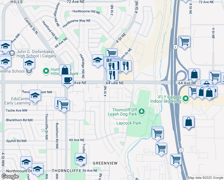 map of restaurants, bars, coffee shops, grocery stores, and more near in Calgary
