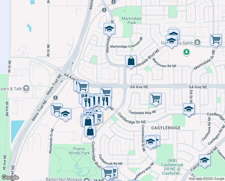 map of restaurants, bars, coffee shops, grocery stores, and more near in Calgary