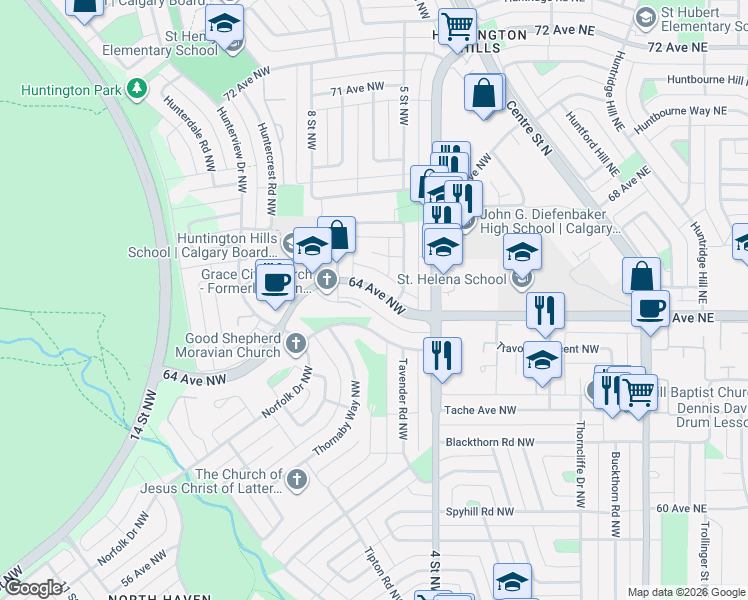 map of restaurants, bars, coffee shops, grocery stores, and more near in Calgary