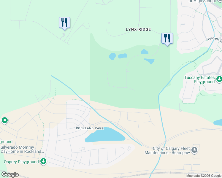 map of restaurants, bars, coffee shops, grocery stores, and more near 223 Lynx Ridge Road in Calgary