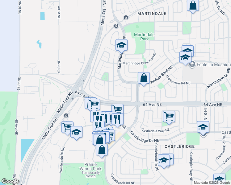 map of restaurants, bars, coffee shops, grocery stores, and more near in Calgary