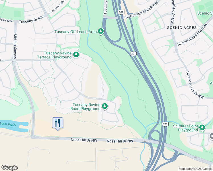 map of restaurants, bars, coffee shops, grocery stores, and more near 152 Tuscany Ravine Heights Northwest in Calgary