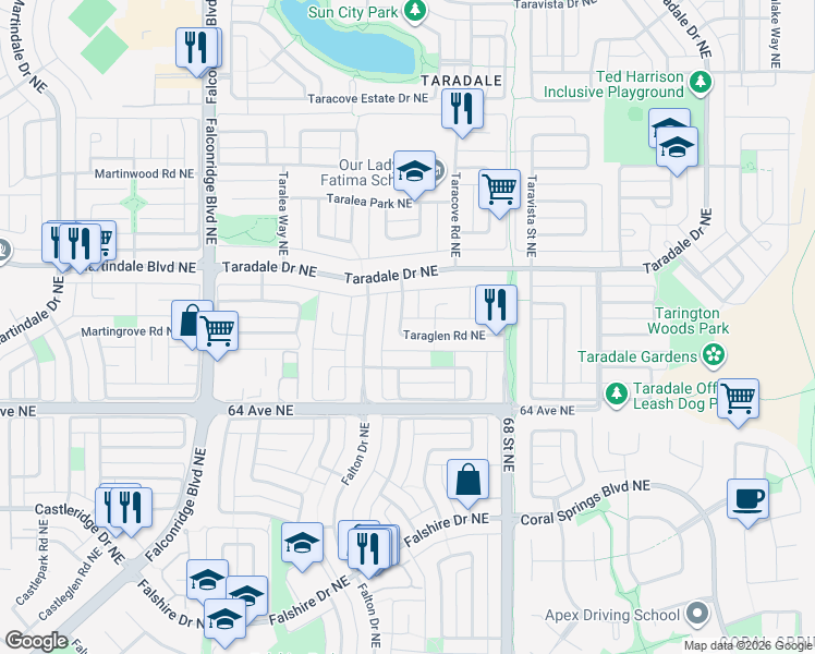 map of restaurants, bars, coffee shops, grocery stores, and more near in Calgary