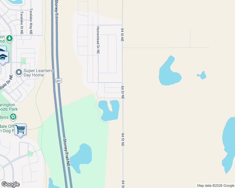 map of restaurants, bars, coffee shops, grocery stores, and more near 4801-6501 84 Street Northeast in Calgary