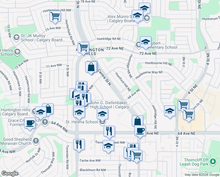 map of restaurants, bars, coffee shops, grocery stores, and more near 6819 Centre Street North in Calgary