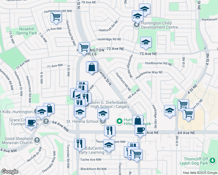 map of restaurants, bars, coffee shops, grocery stores, and more near 6827 Centre Street North in Calgary
