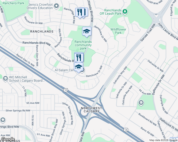 map of restaurants, bars, coffee shops, grocery stores, and more near in Calgary