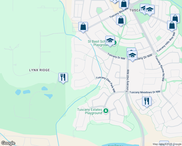 map of restaurants, bars, coffee shops, grocery stores, and more near 162 Tuscany Glen Place Northwest in Calgary