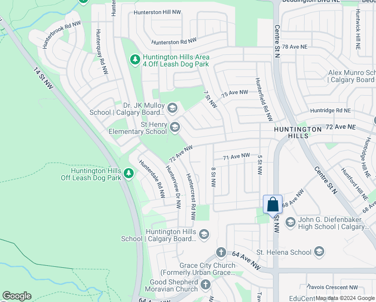 map of restaurants, bars, coffee shops, grocery stores, and more near 1111 72 Avenue Northwest in Calgary