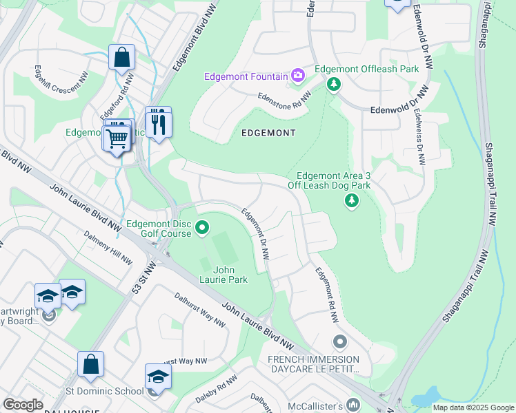 map of restaurants, bars, coffee shops, grocery stores, and more near 811 Edgemont Road Northwest in Calgary