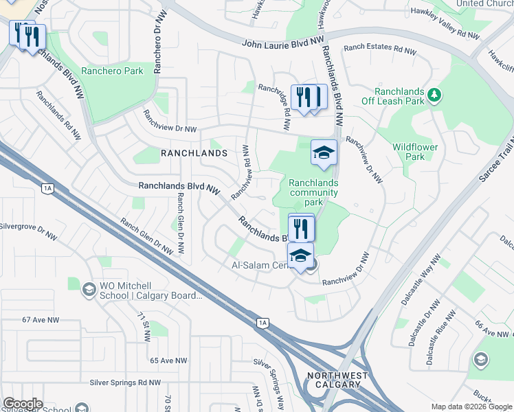 map of restaurants, bars, coffee shops, grocery stores, and more near in Calgary