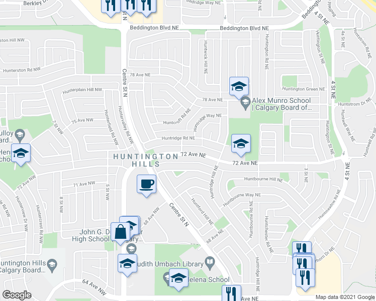 map of restaurants, bars, coffee shops, grocery stores, and more near 208 72 Avenue Northeast in Calgary