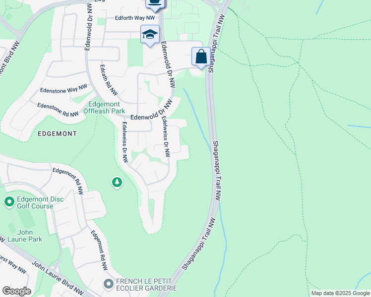 map of restaurants, bars, coffee shops, grocery stores, and more near 52 Edelweiss Crescent Northwest in Calgary