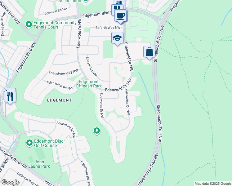 map of restaurants, bars, coffee shops, grocery stores, and more near 220 Edenwold Drive Northwest in Calgary
