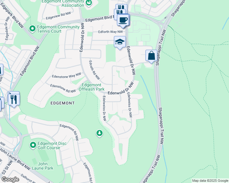 map of restaurants, bars, coffee shops, grocery stores, and more near 231 Edenwold Drive Northwest in Calgary