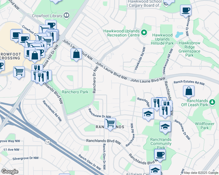 map of restaurants, bars, coffee shops, grocery stores, and more near in Calgary