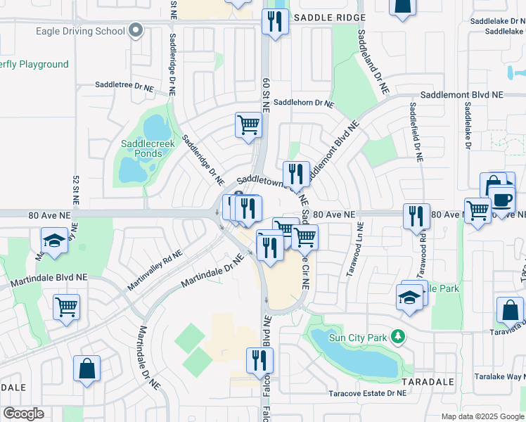 map of restaurants, bars, coffee shops, grocery stores, and more near in Calgary