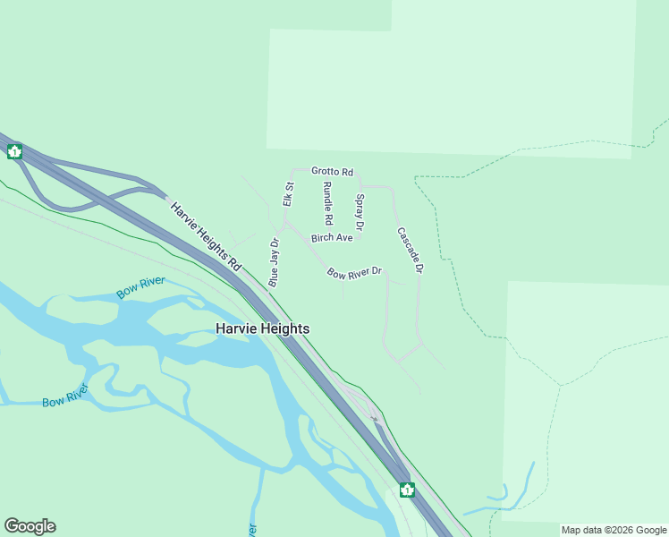 map of restaurants, bars, coffee shops, grocery stores, and more near 224 Bow River Drive in Harvie Heights