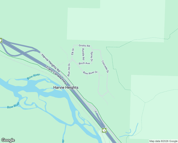 map of restaurants, bars, coffee shops, grocery stores, and more near 224 Bow River Drive in Harvie Heights