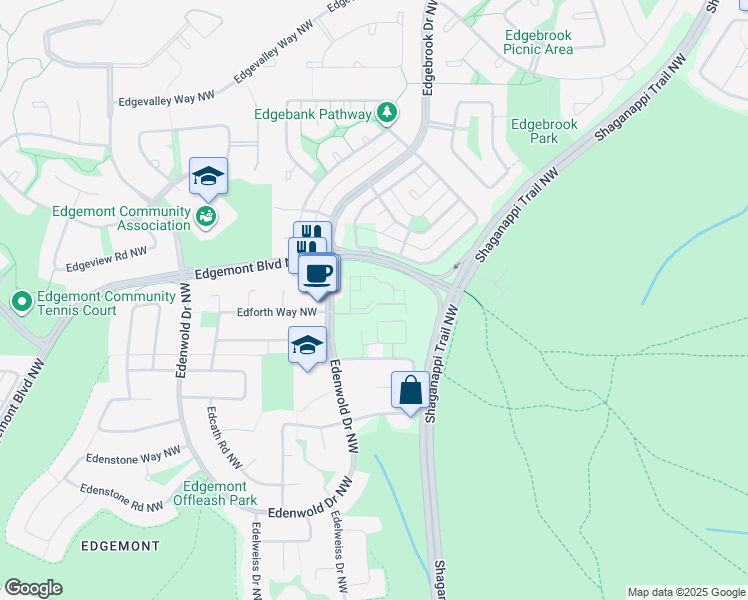 map of restaurants, bars, coffee shops, grocery stores, and more near Edenwold Heights Northwest in Calgary