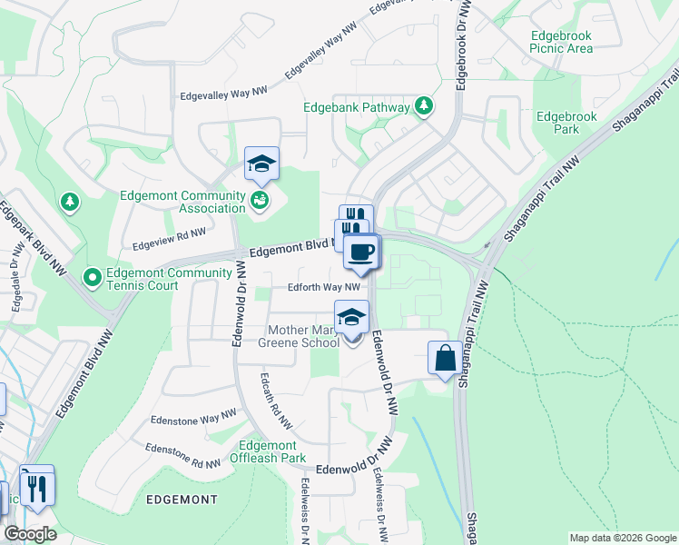 map of restaurants, bars, coffee shops, grocery stores, and more near 11 Edforth Way Northwest in Calgary